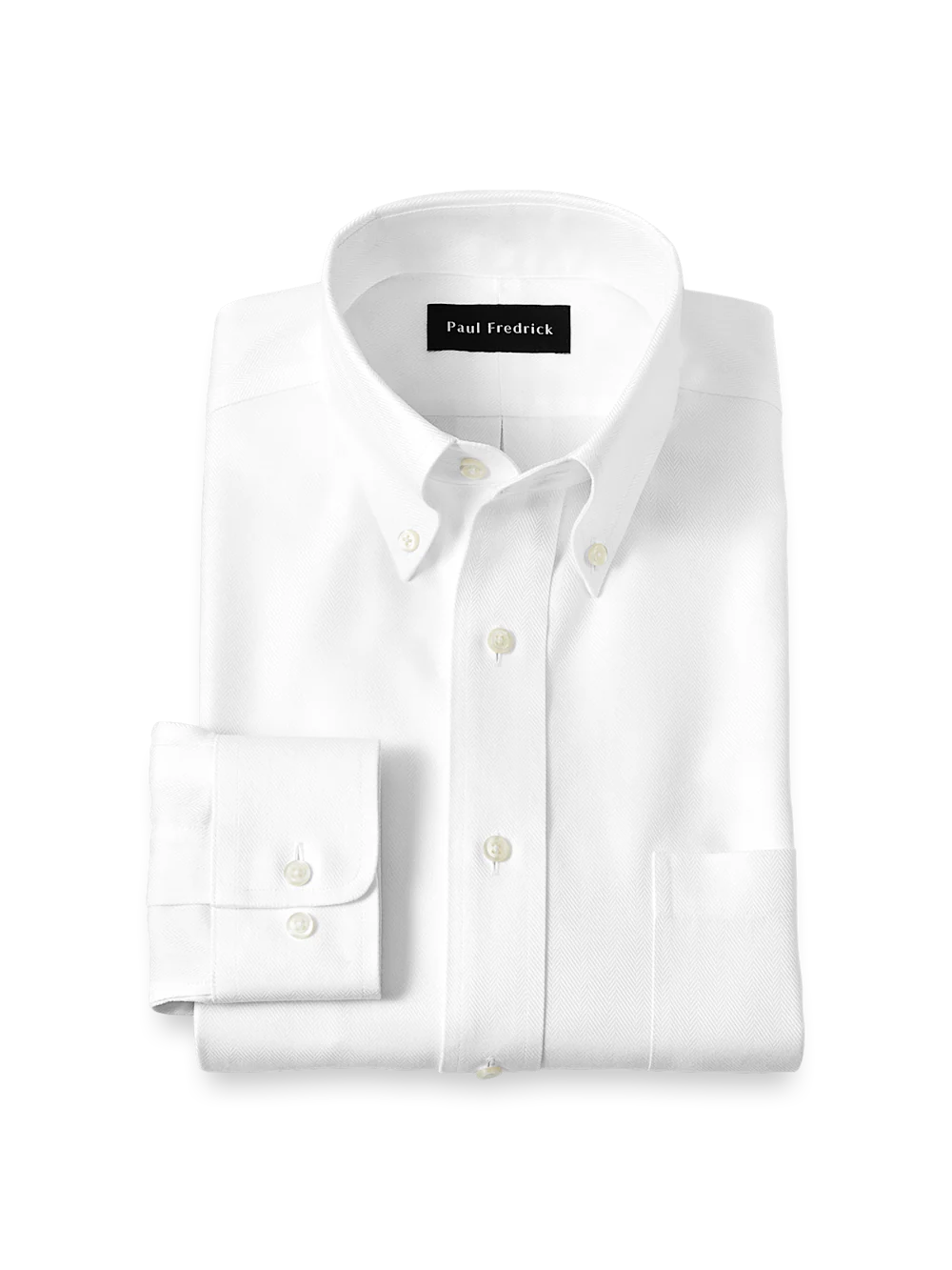 Non-Iron Cotton Herringbone Button Down Collar Dress Shirt - White
