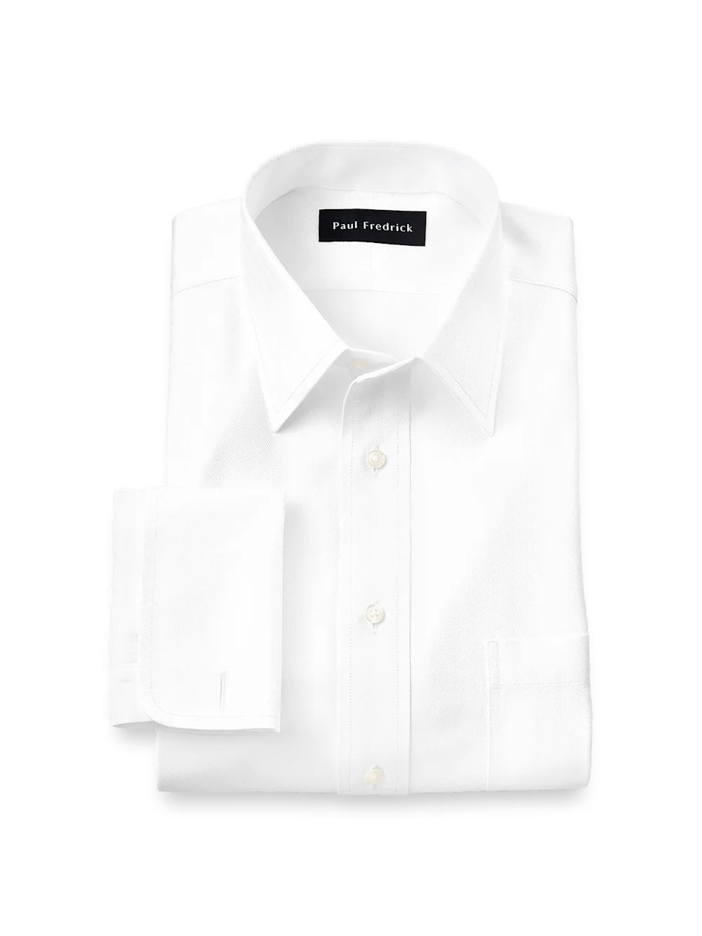 Non-Iron Cotton Herringbone Point Collar French Cuff Dress Shirt - White