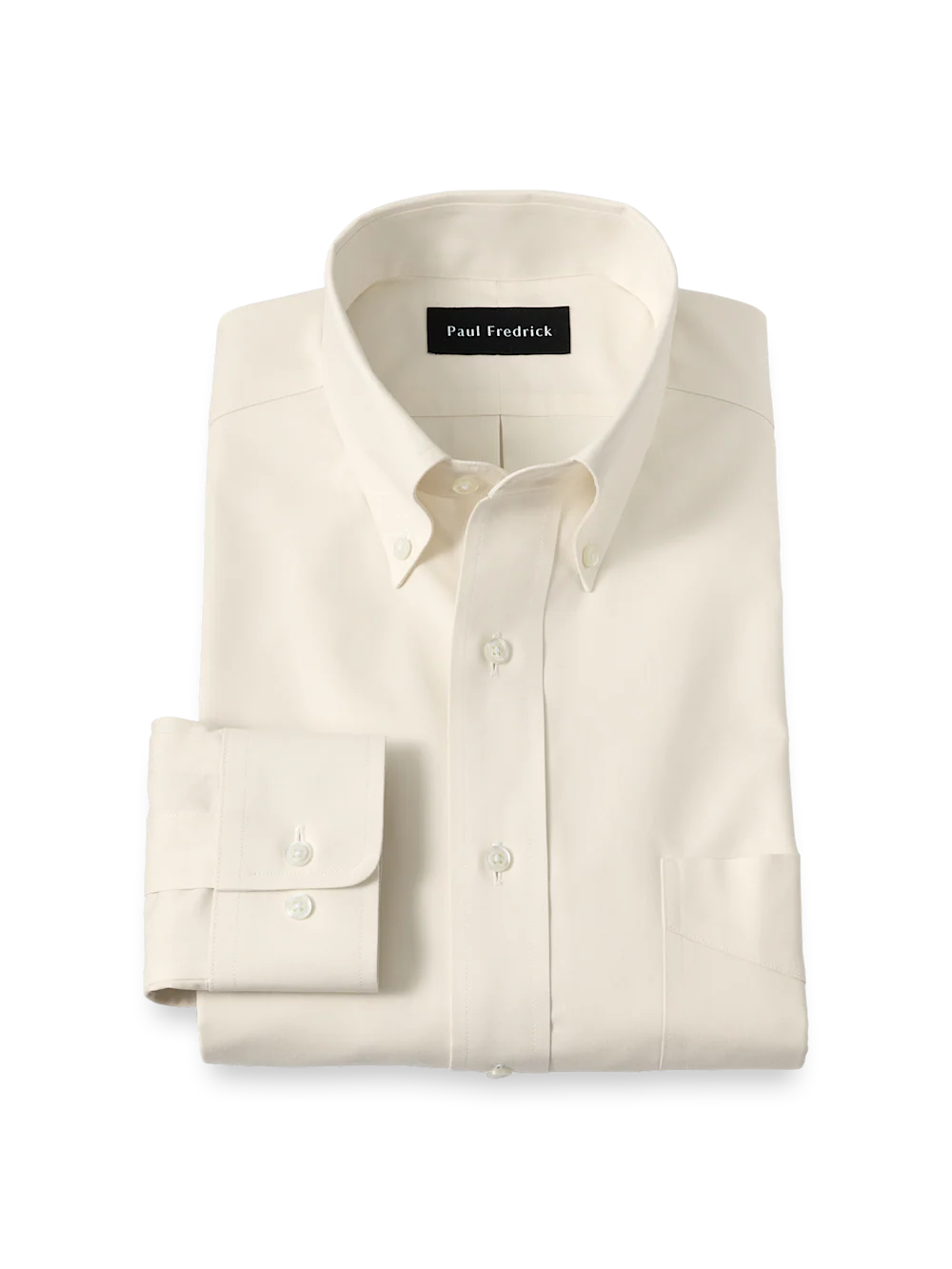 Non-Iron Cotton Pinpoint Solid Button Down Collar Dress Shirt - Ecru