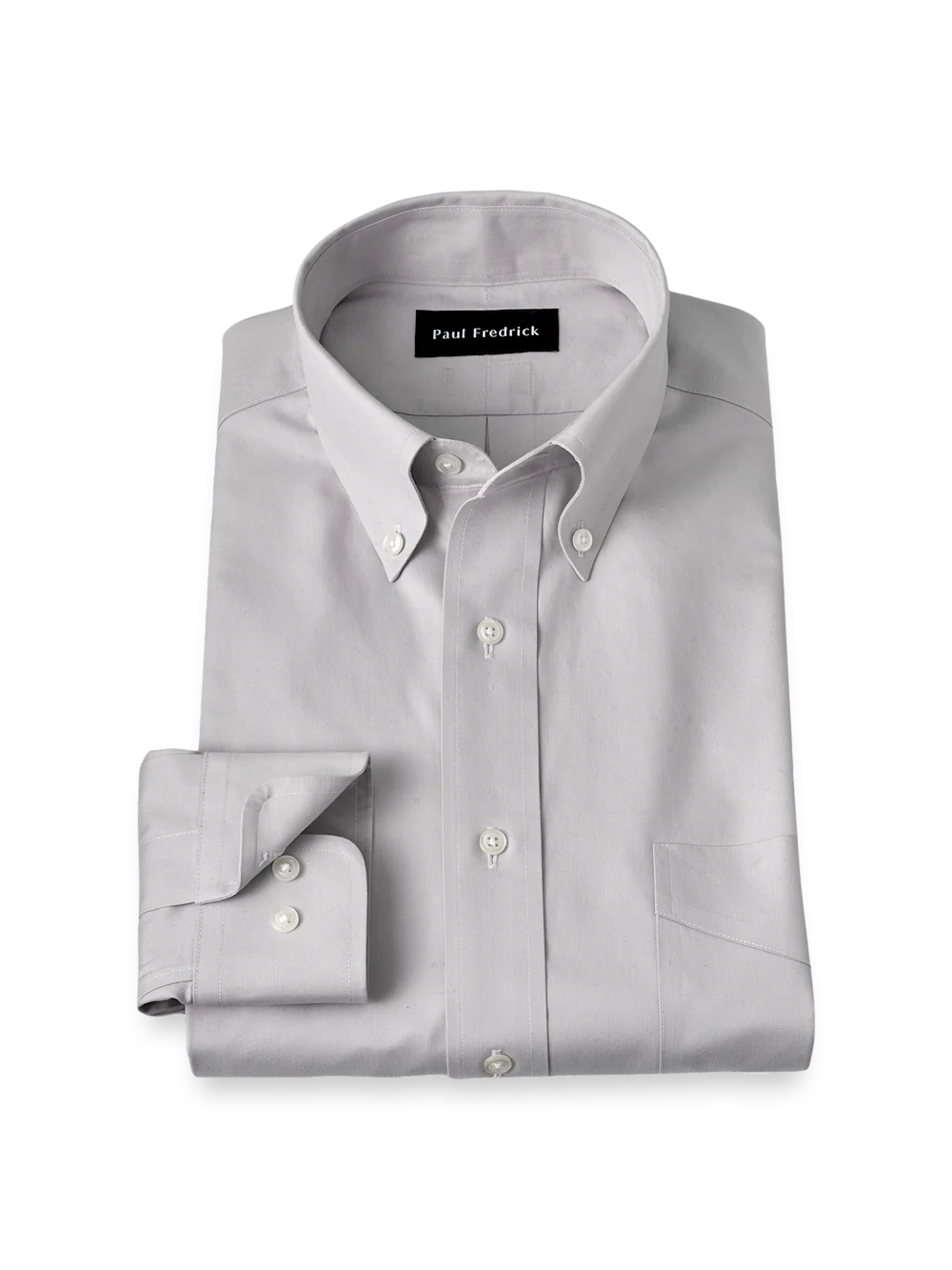 Non-Iron Cotton Pinpoint Solid Button Down Collar Dress Shirt - Grey