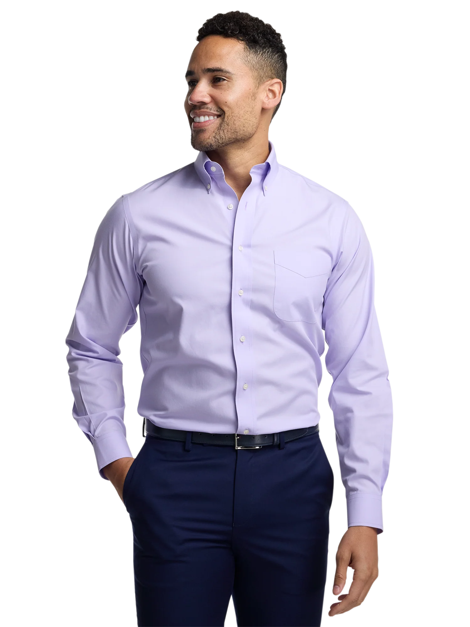 Non-Iron Cotton Pinpoint Solid Button Down Collar Dress Shirt - Lavender - Image 2