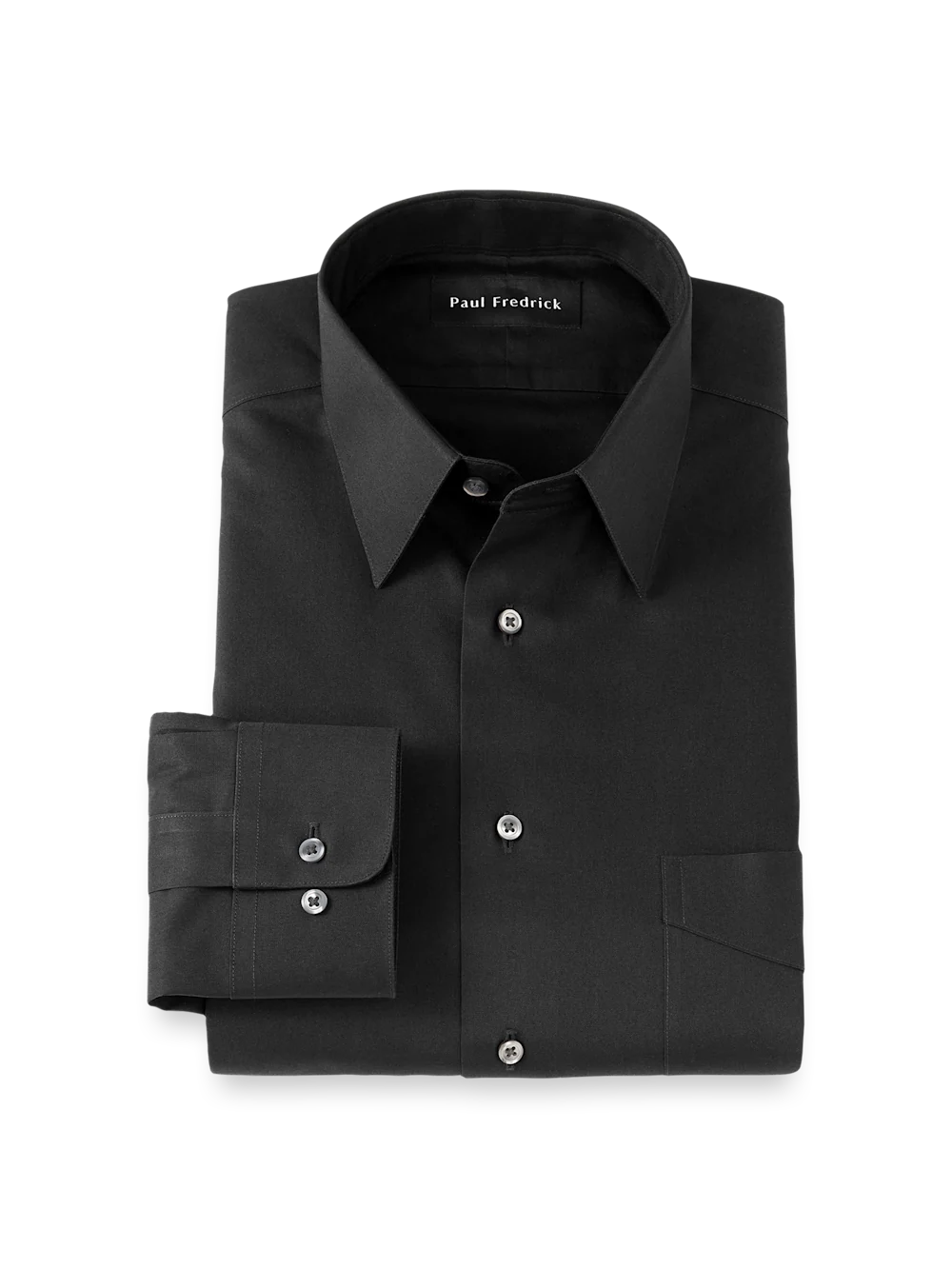 Non-Iron Cotton Pinpoint Solid Point Collar Dress Shirt - Black