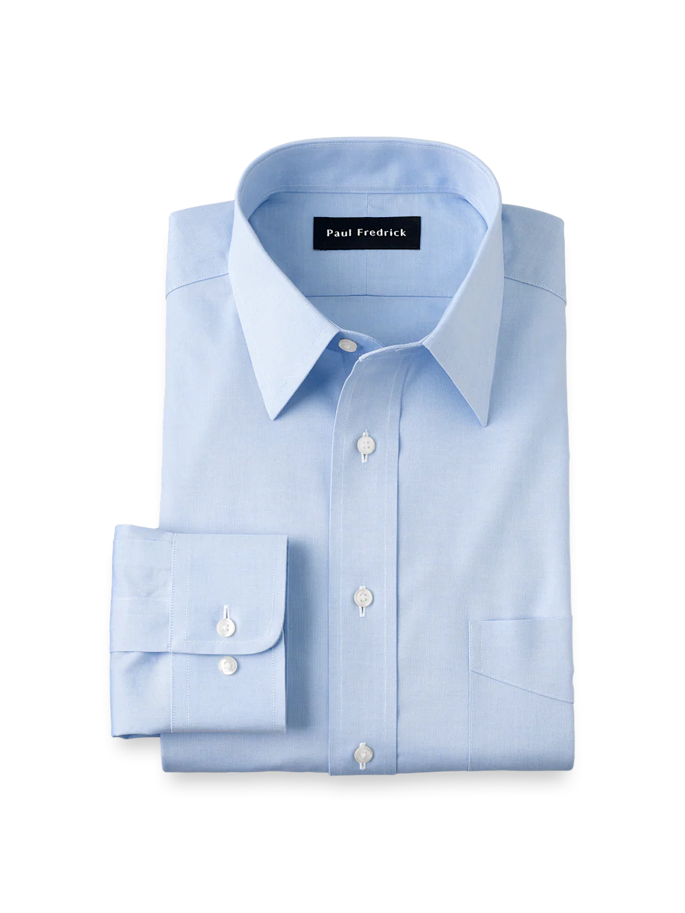 Non-Iron Cotton Pinpoint Solid Point Collar Dress Shirt - Blue