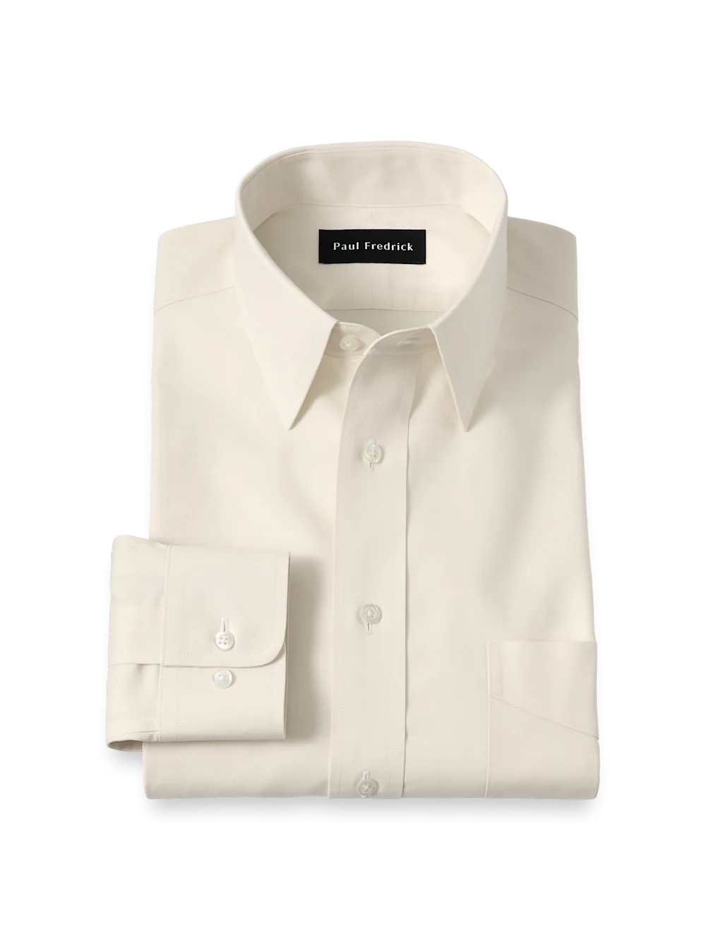 Non-Iron Cotton Pinpoint Solid Point Collar Dress Shirt - Ecru