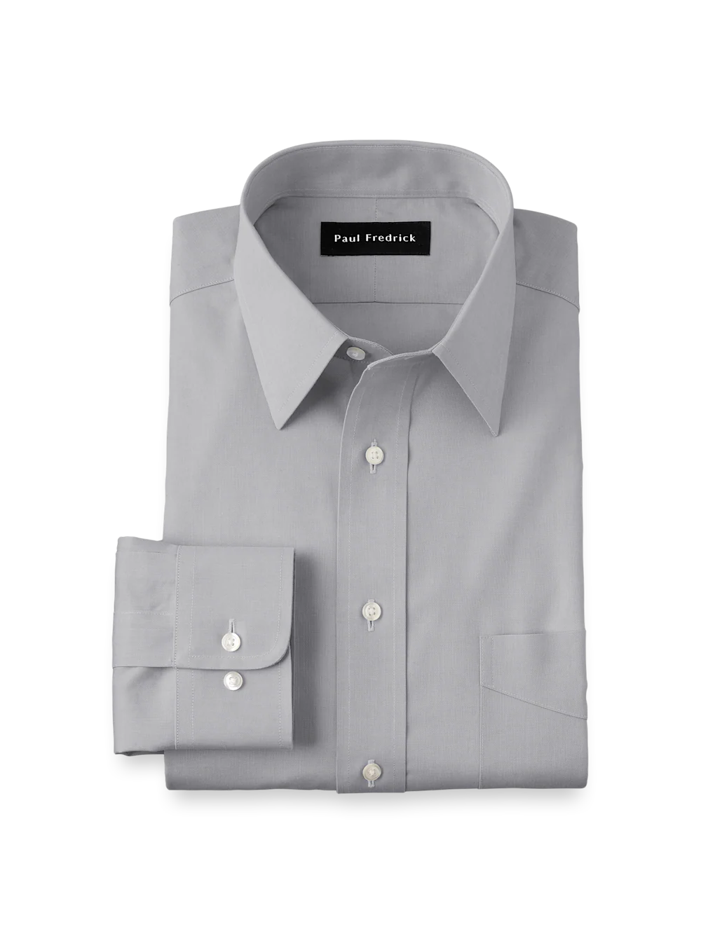 Non-Iron Cotton Pinpoint Solid Point Collar Dress Shirt - Grey