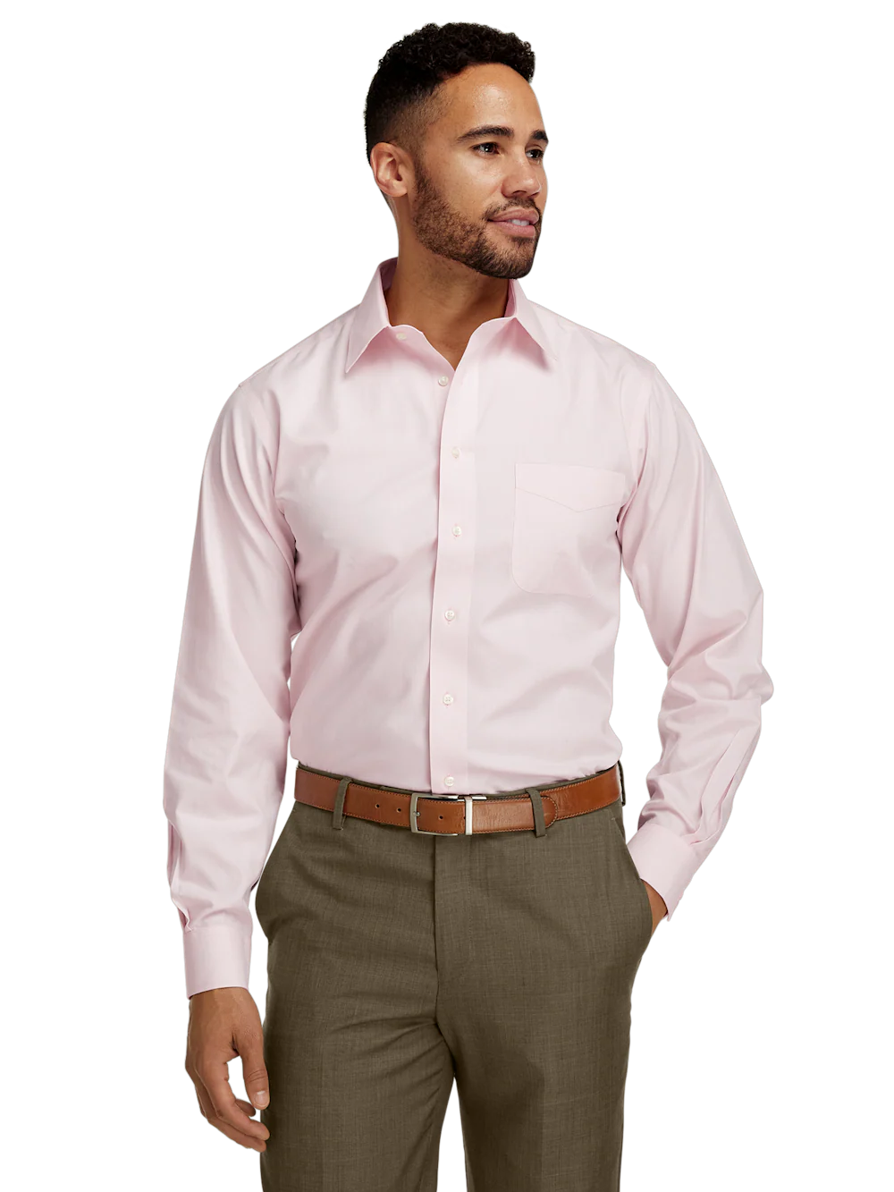 Non-Iron Cotton Pinpoint Solid Point Collar Dress Shirt - Pink - Image 2