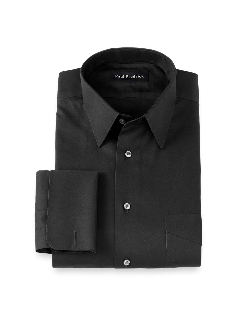 Non-Iron Cotton Pinpoint Solid Point Collar French Cuff Dress Shirt - Black