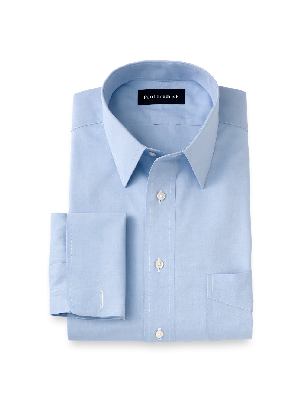 Non-Iron Cotton Pinpoint Solid Point Collar French Cuff Dress Shirt - Blue
