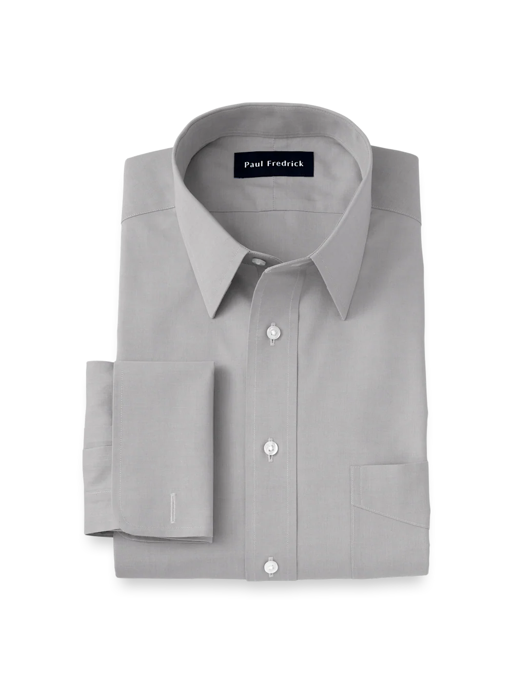 Non-Iron Cotton Pinpoint Solid Point Collar French Cuff Dress Shirt - Grey
