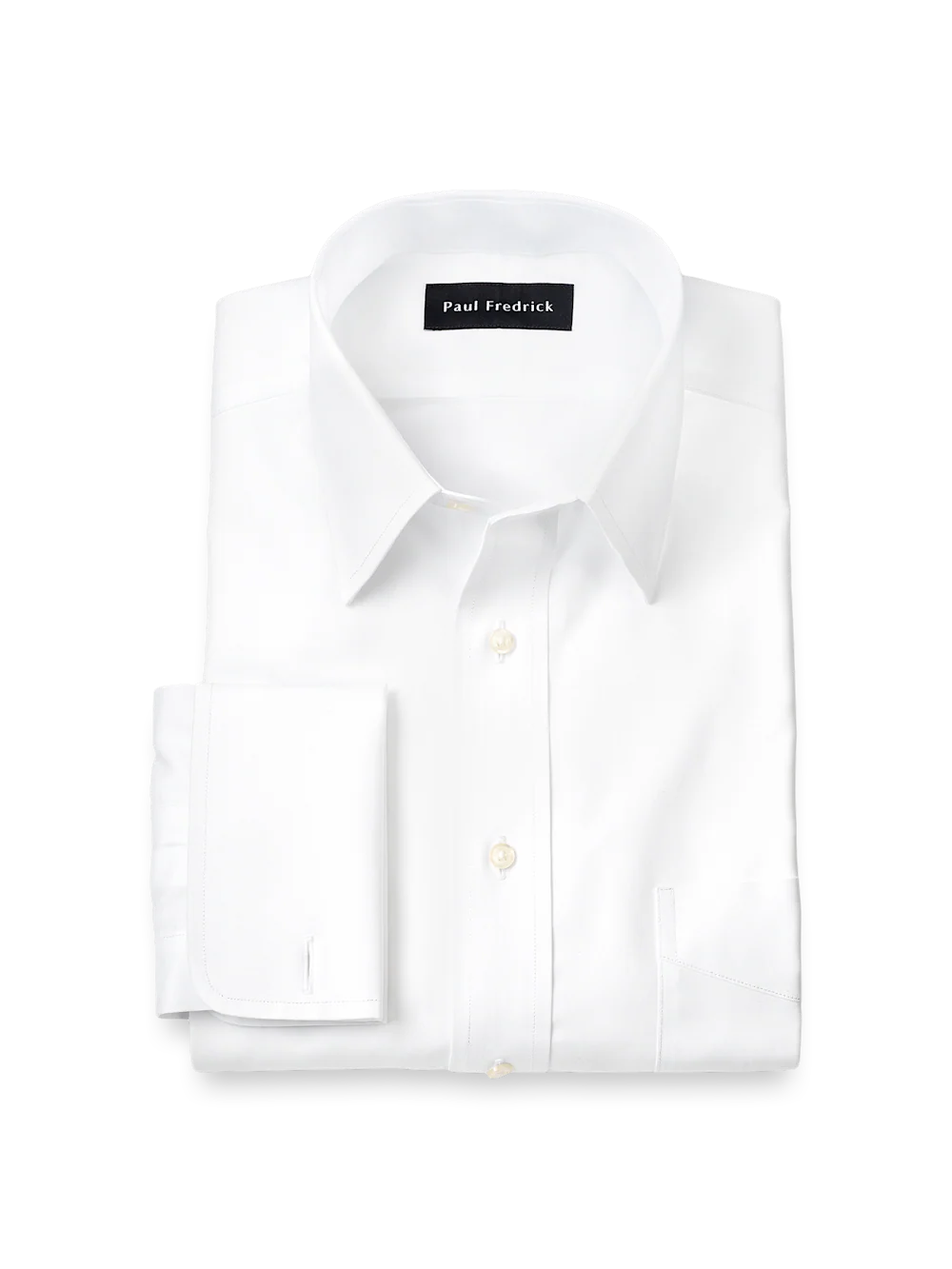 Non-Iron Cotton Pinpoint Solid Point Collar French Cuff Dress Shirt - White