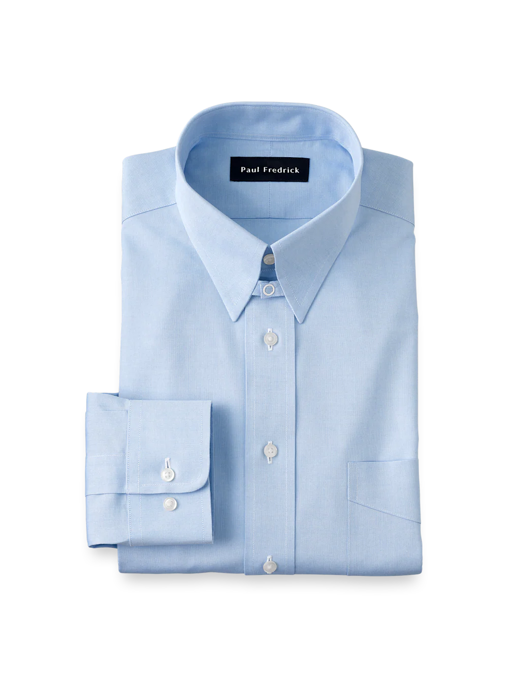 Non-Iron Cotton Pinpoint Solid Snap Tab Collar Dress Shirt - Blue