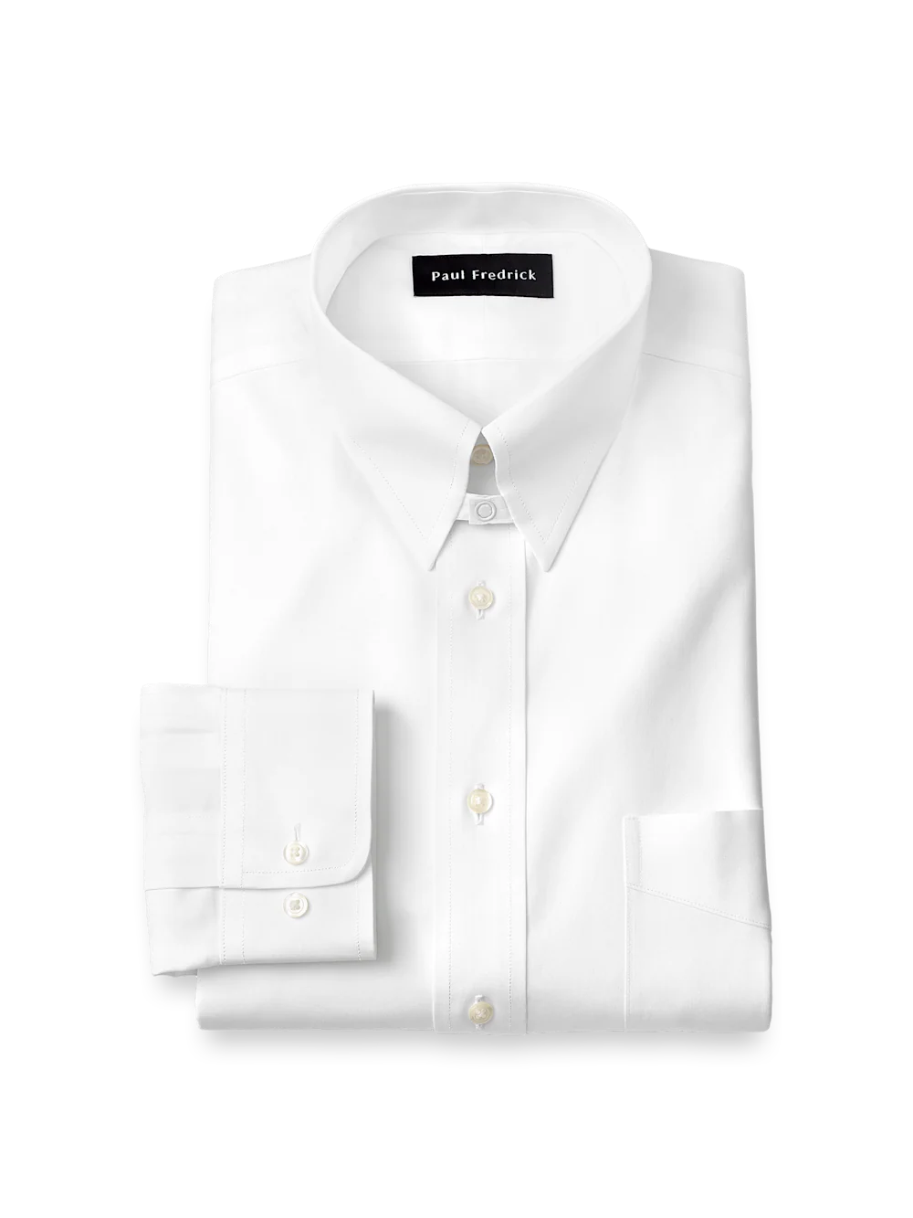 Non-Iron Cotton Pinpoint Solid Snap Tab Collar Dress Shirt - White
