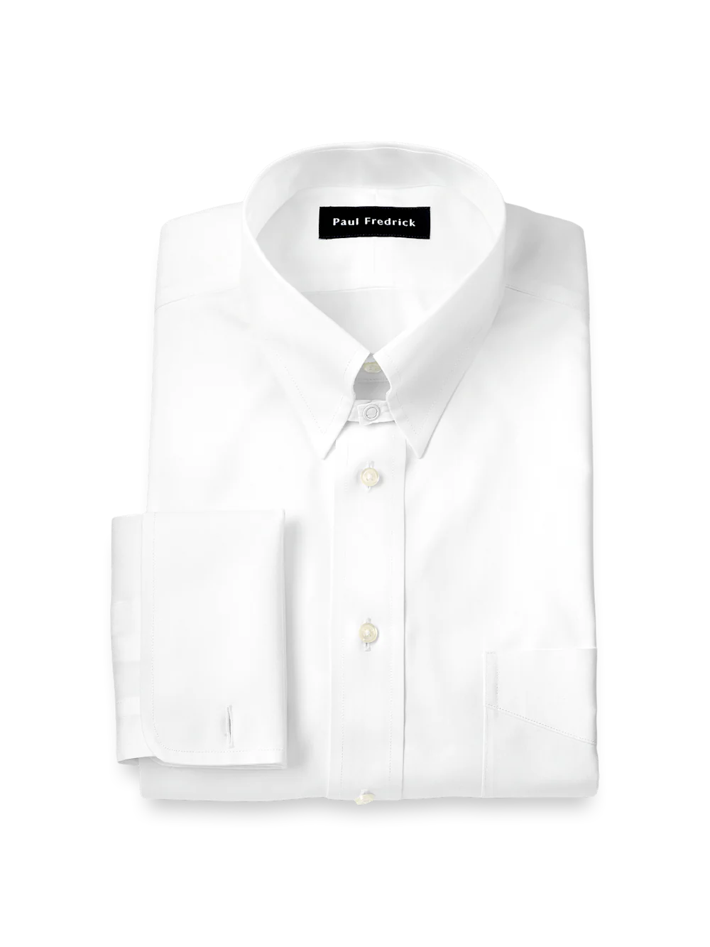 Non-Iron Cotton Pinpoint Solid Snap Tab Collar French Cuff Dress Shirt - White