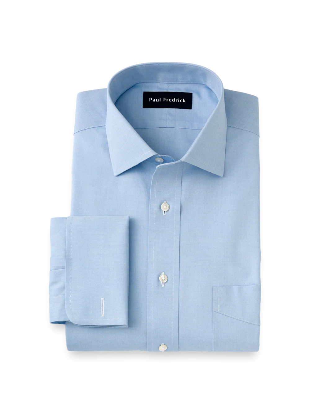 Non-Iron Cotton Pinpoint Solid Spread Collar French Cuff Dress Shirt - Blue