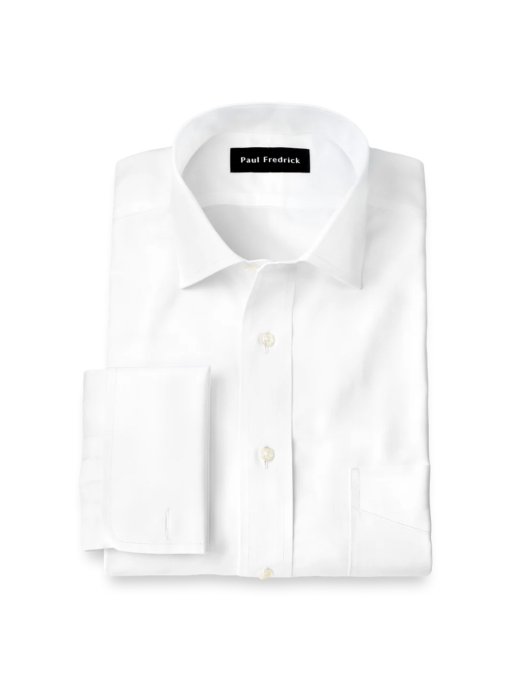 Non-Iron Cotton Pinpoint Solid Spread Collar French Cuff Dress Shirt - White