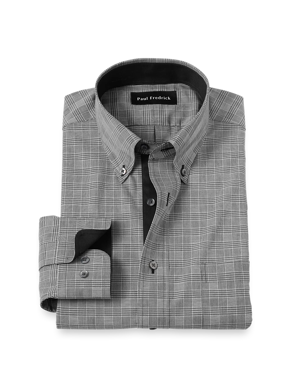 Non-Iron Cotton Plaid Dress Shirt With Contrast Trim - Black