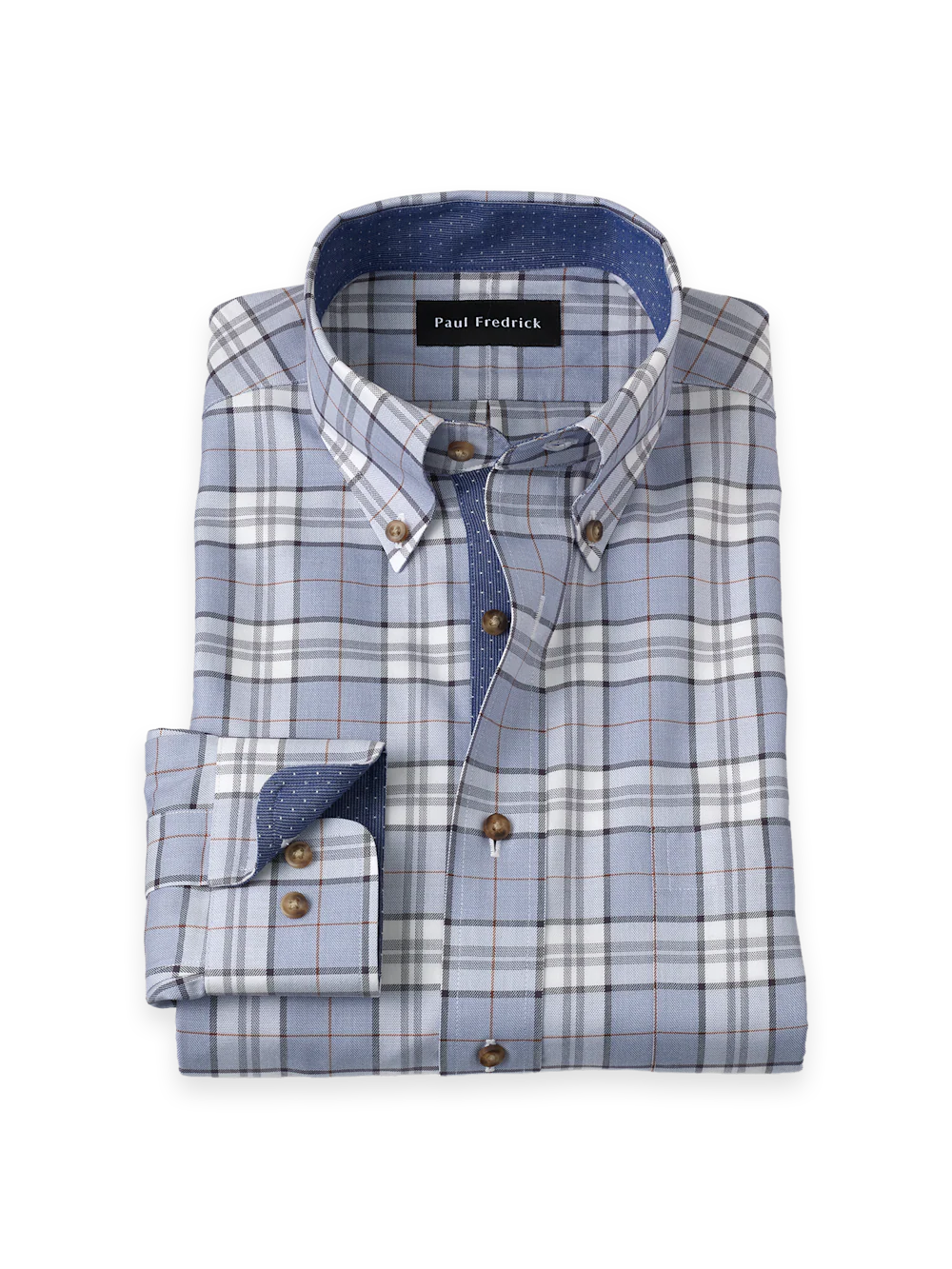 Non-Iron Cotton Plaid Dress Shirt With Contrast Trim - Blue