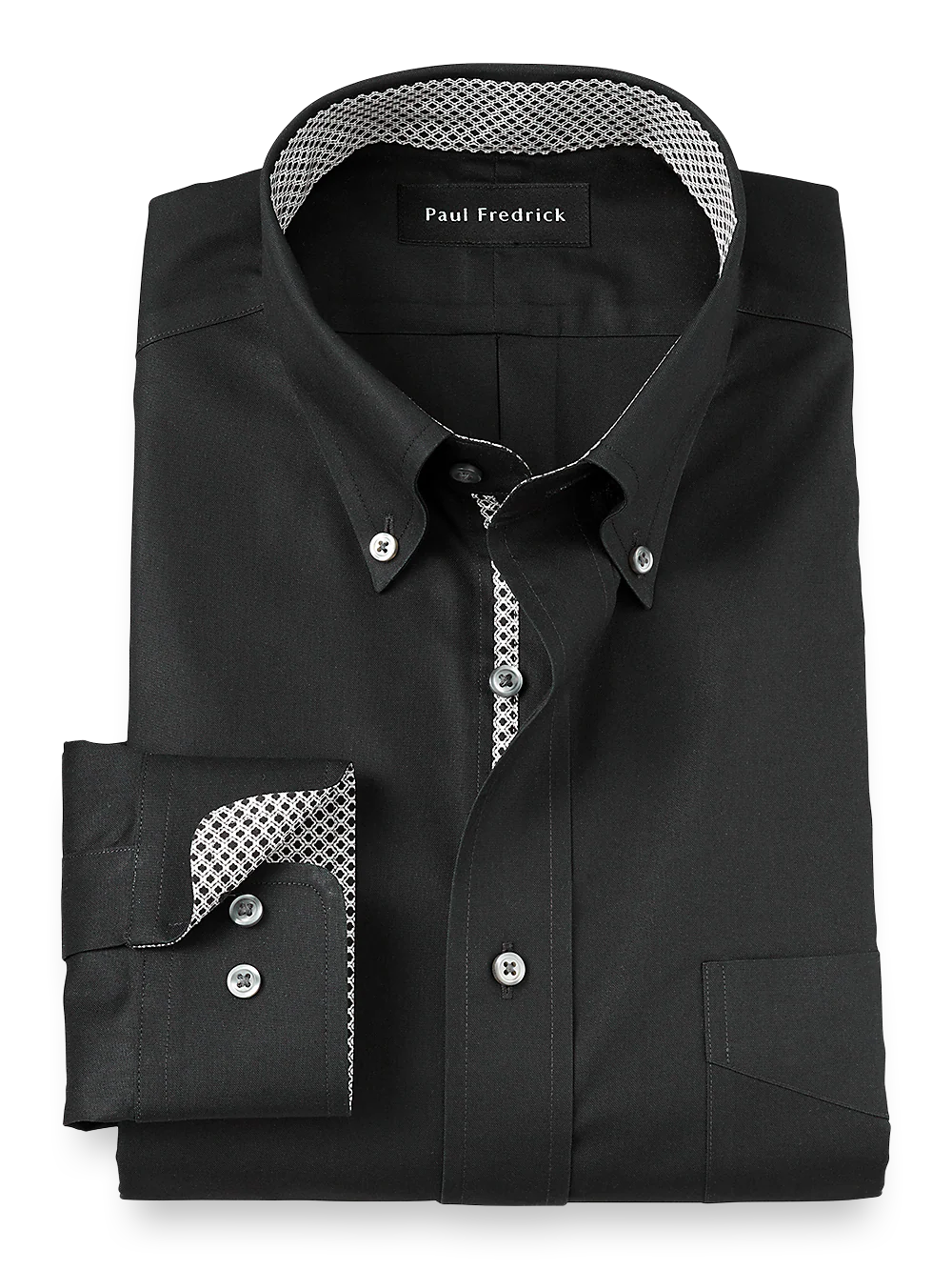 Non-Iron Cotton Solid Dress Shirt With Contrast Trim - Black