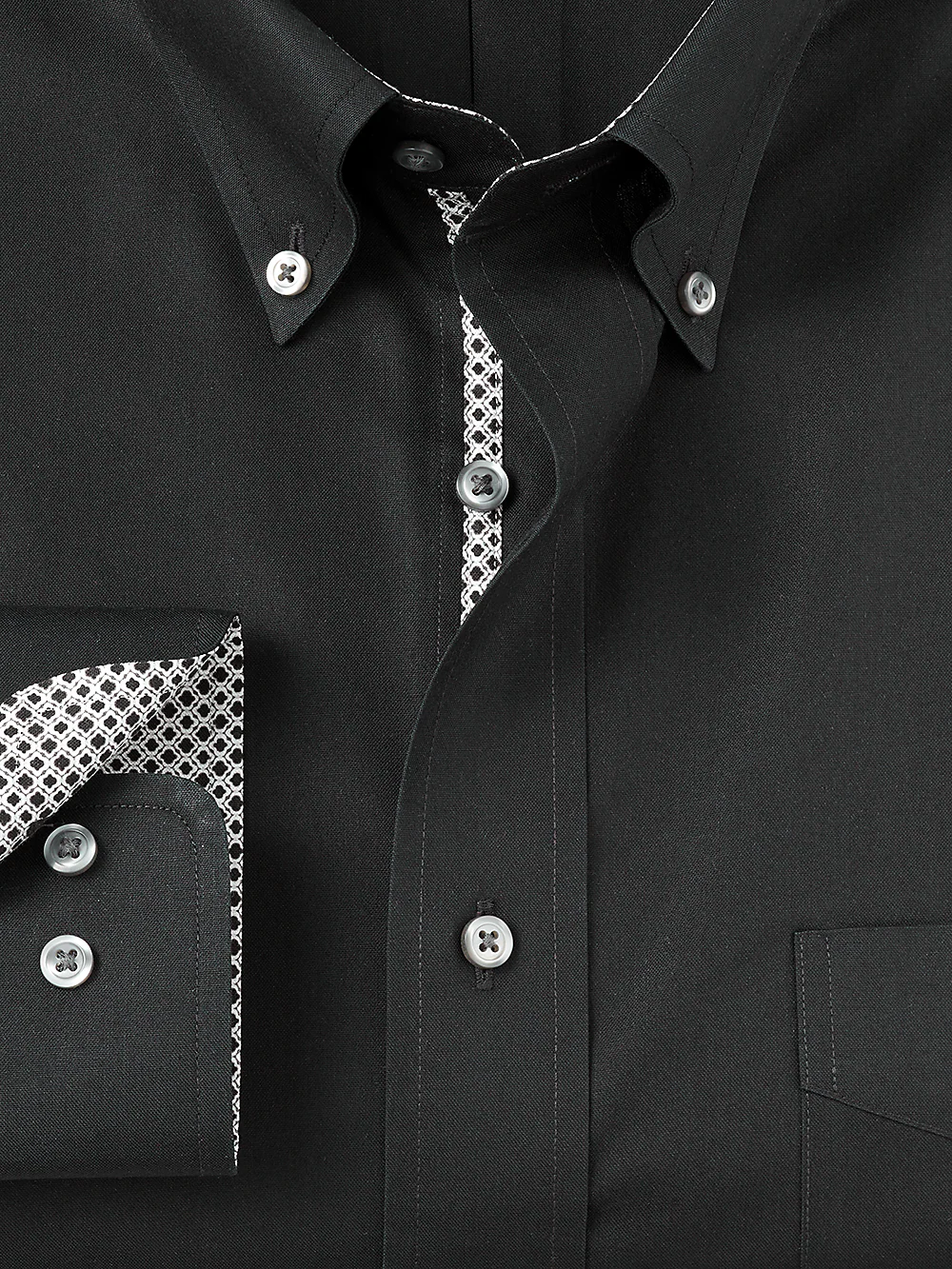 Non-Iron Cotton Solid Dress Shirt With Contrast Trim - Black - Image 2