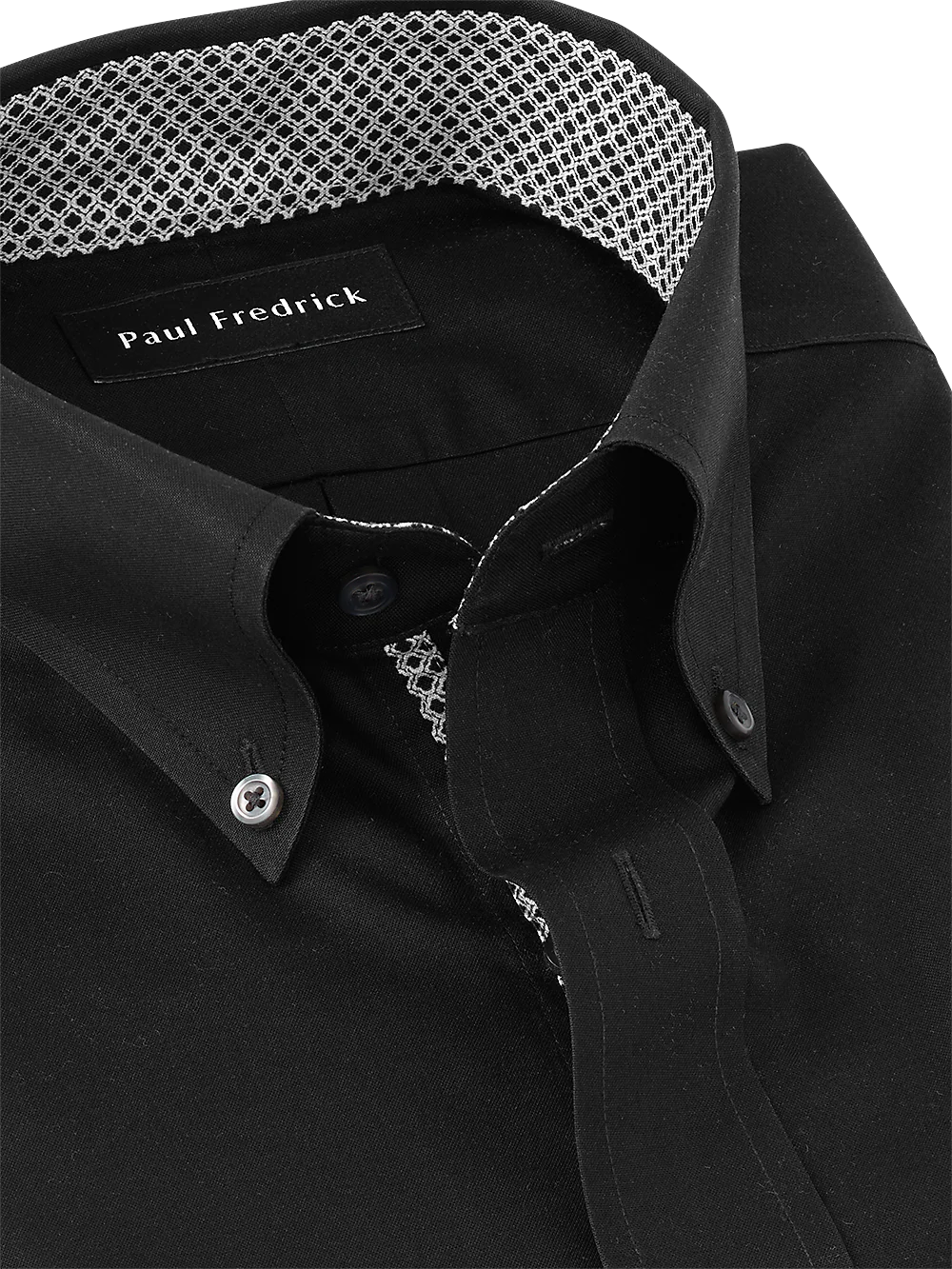 Non-Iron Cotton Solid Dress Shirt With Contrast Trim - Black - Image 3