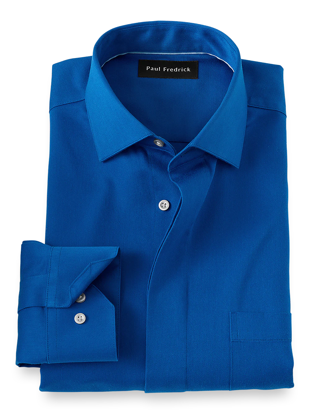 Non-Iron Cotton Solid Dress Shirt With Contrast Trim - Cobalt