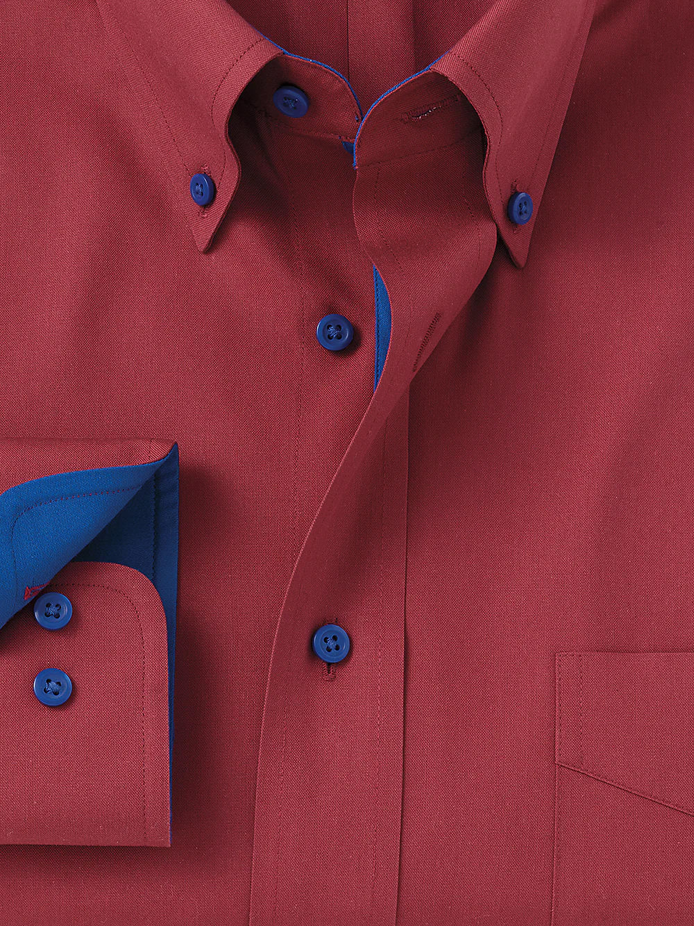 Non-Iron Cotton Solid Dress Shirt With Contrast Trim - Brick - Image 2