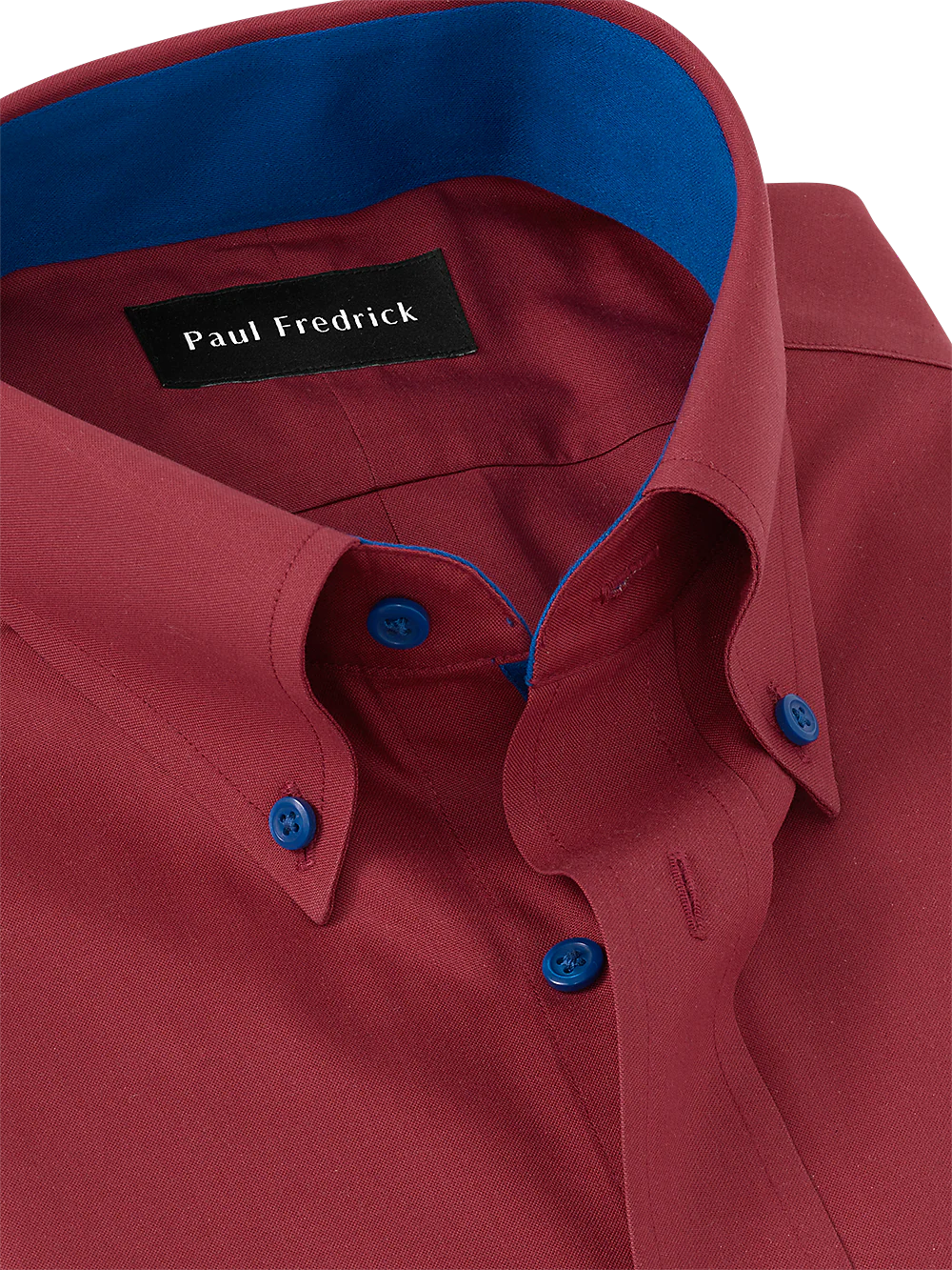 Non-Iron Cotton Solid Dress Shirt With Contrast Trim - Brick - Image 3