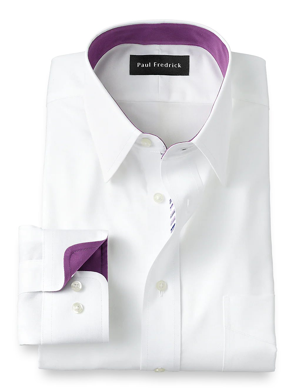 Non-Iron Cotton Solid Dress Shirt With Contrast Trim - White