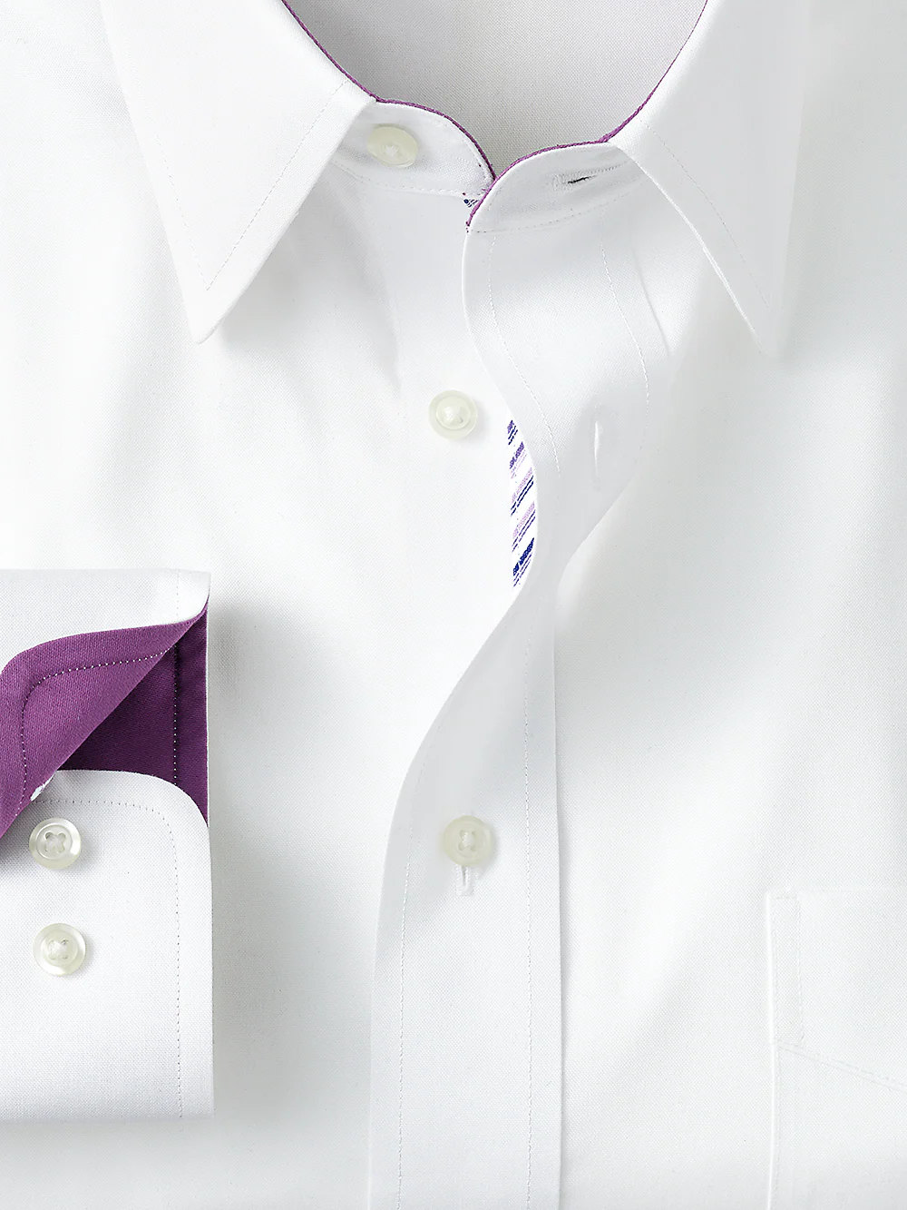 Non-Iron Cotton Solid Dress Shirt With Contrast Trim - White - Image 2