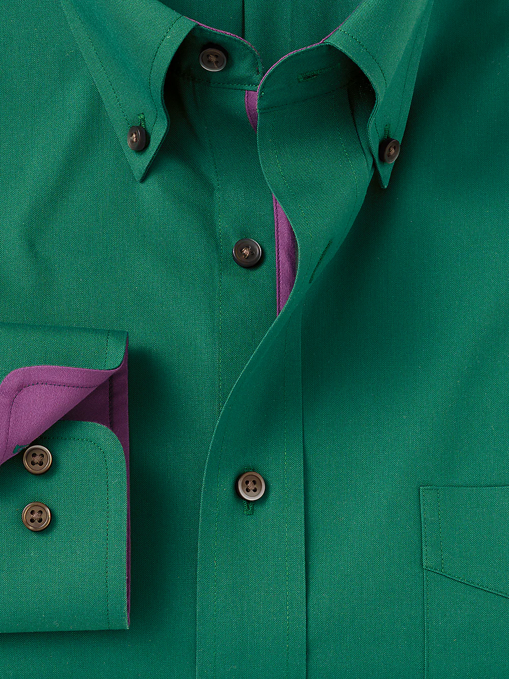 Non-Iron Cotton Solid Dress Shirt With Contrast Trim - Green - Image 2