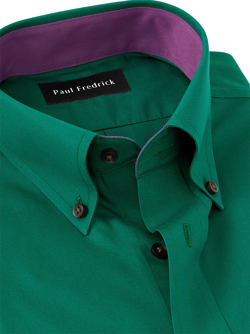 Non-Iron Cotton Solid Dress Shirt With Contrast Trim - Green - Image 3