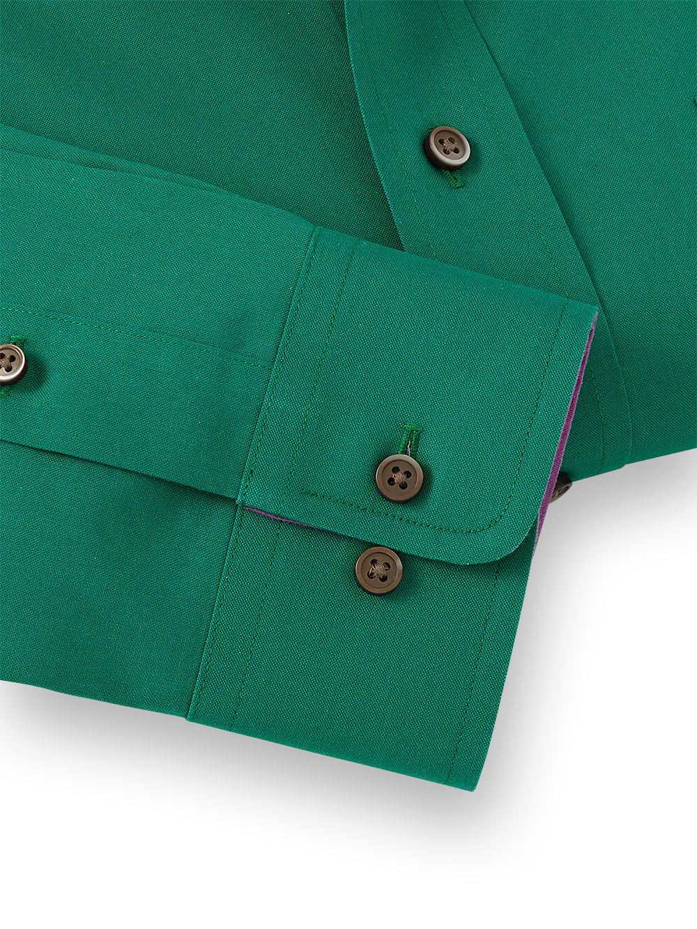 Non-Iron Cotton Solid Dress Shirt With Contrast Trim - Green - Image 4