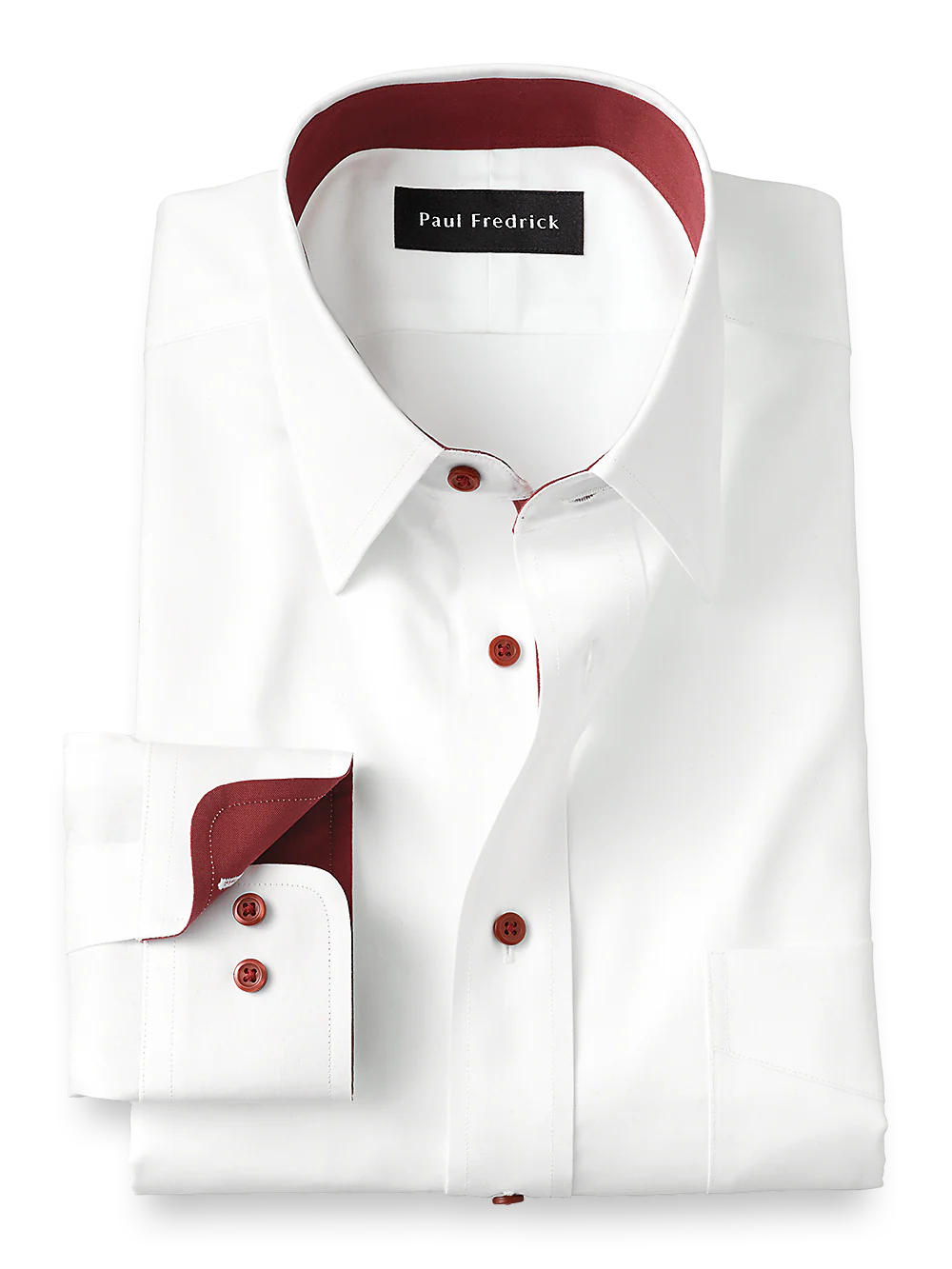 Non-Iron Cotton Solid Dress Shirt With Contrast Trim - White