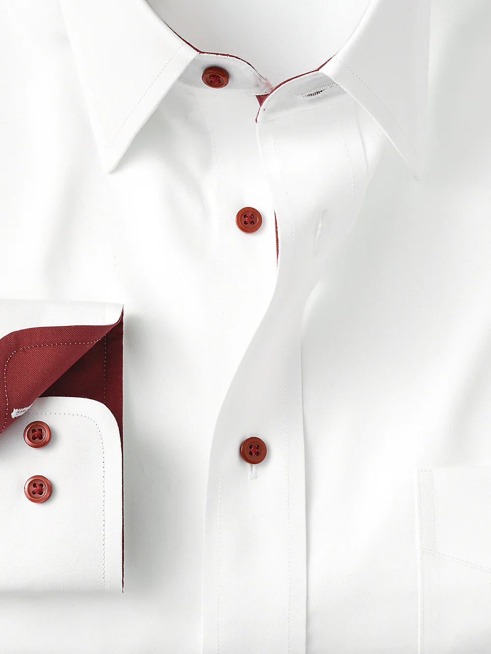 Non-Iron Cotton Solid Dress Shirt With Contrast Trim - White - Image 2