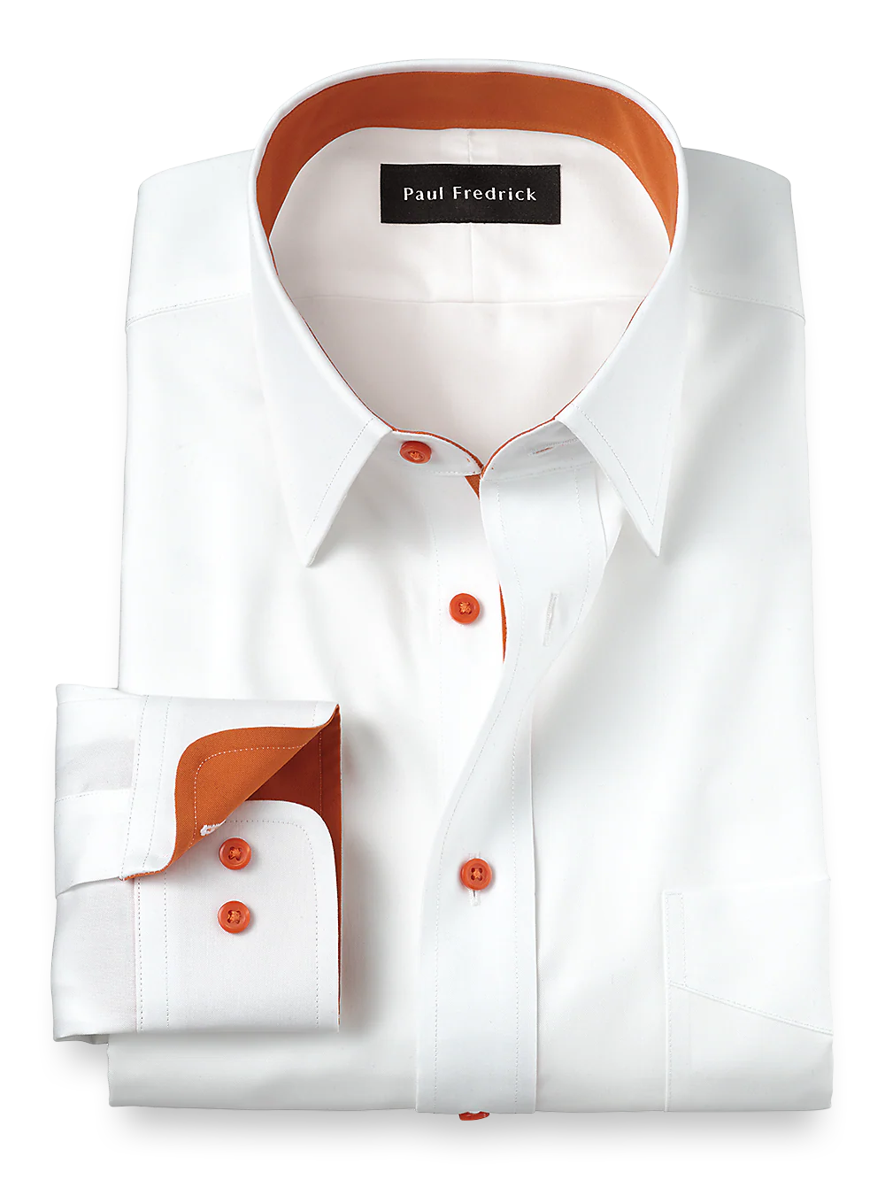 Non-Iron Cotton Solid Dress Shirt With Contrast Trim - White