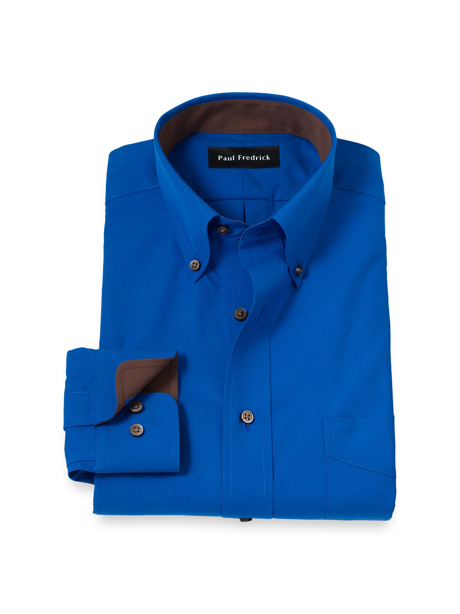 Non-Iron Cotton Solid Dress Shirt With Contrast Trim - Cobalt