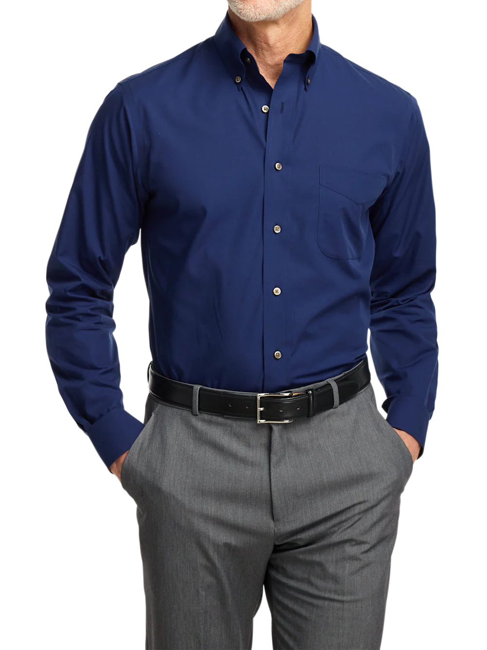 Non-Iron Cotton Solid Dress Shirt With Contrast Trim - Navy - Image 2
