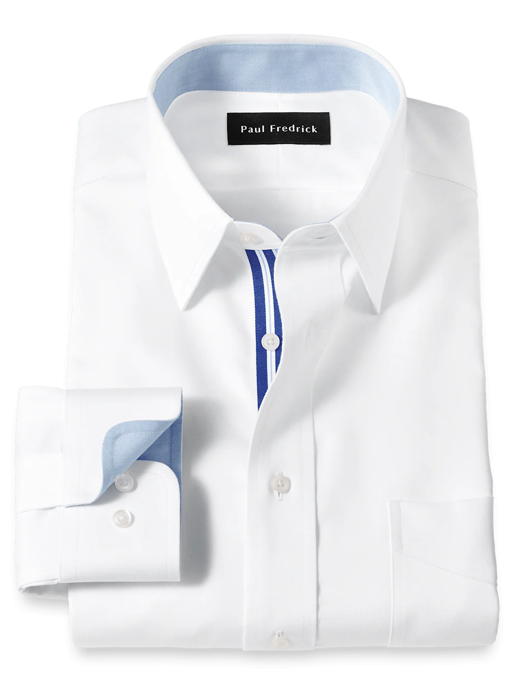 Non-Iron Cotton Solid Dress Shirt With Contrast Trim - White