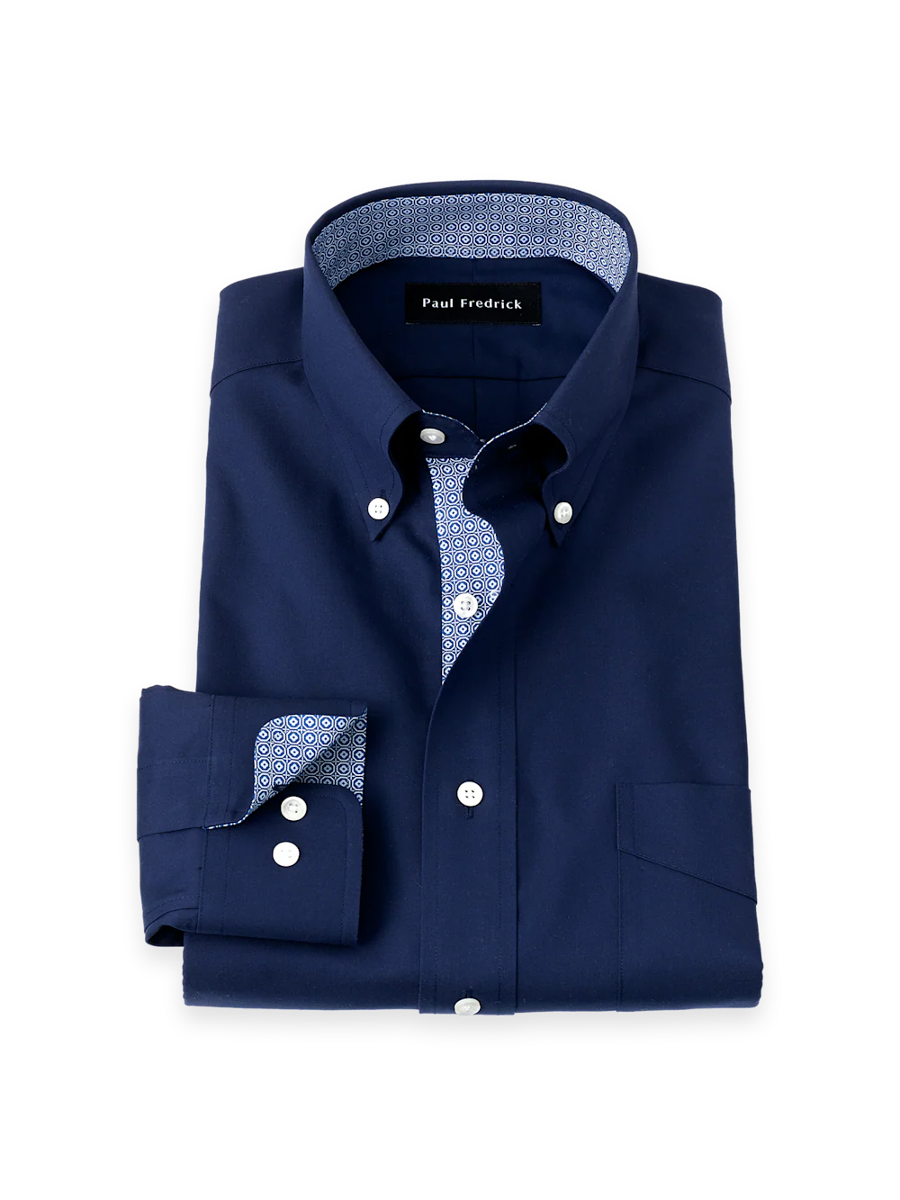 Non-Iron Cotton Solid Dress Shirt With Contrast Trim - Navy