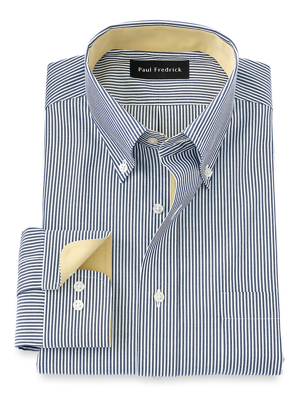 Non-Iron Cotton Stripe Dress Shirt With Contrast Trim - Blue