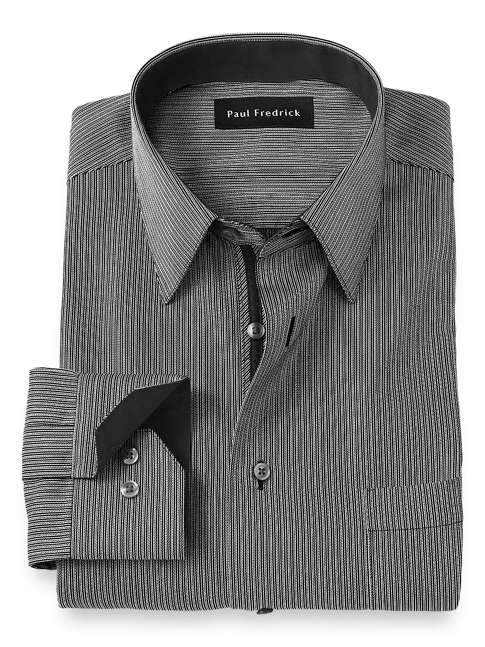 Non-Iron Cotton Stripe Dress Shirt With Contrast Trim - Black