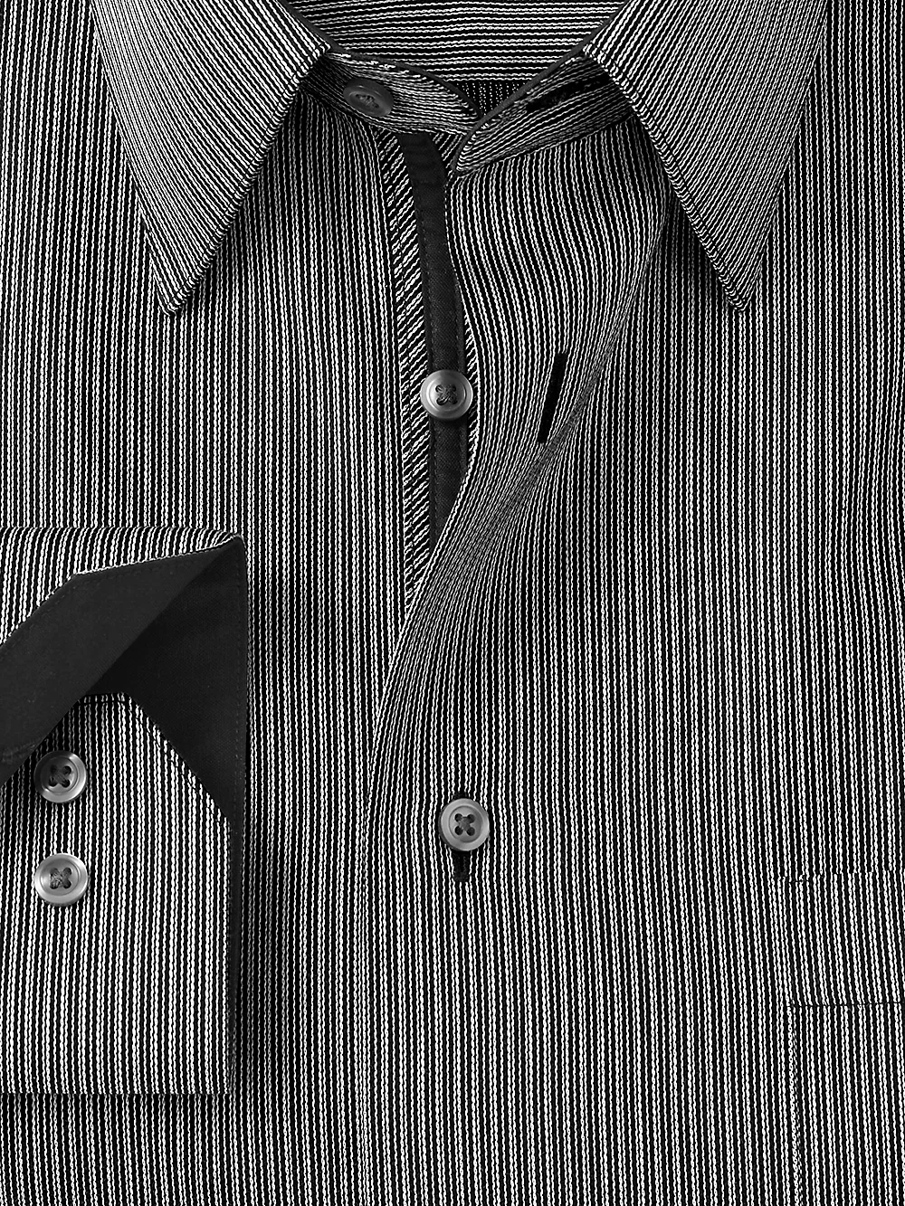 Non-Iron Cotton Stripe Dress Shirt With Contrast Trim - Black - Image 2