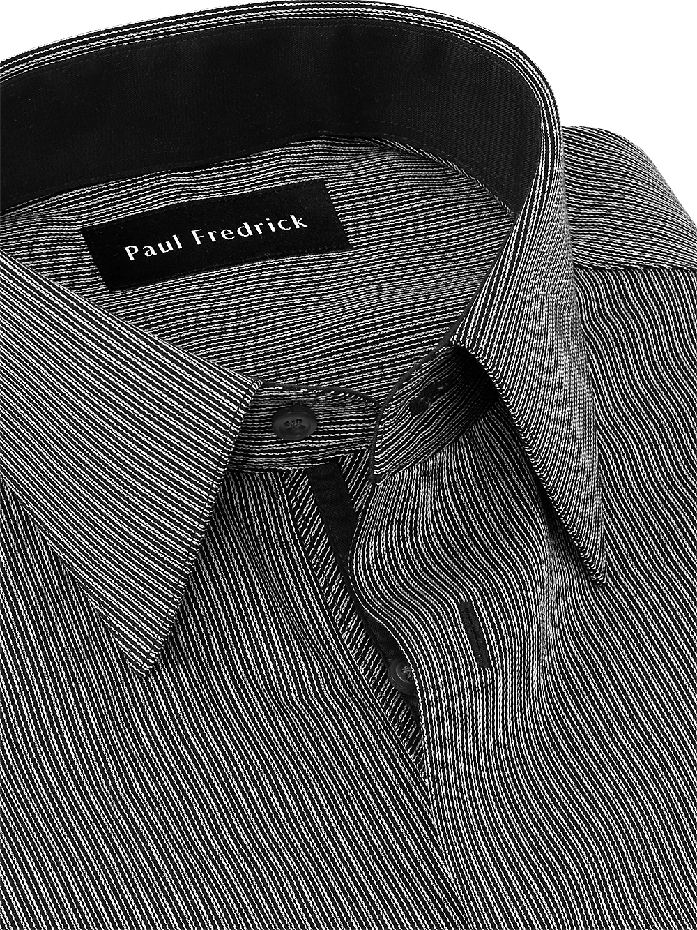 Non-Iron Cotton Stripe Dress Shirt With Contrast Trim - Black - Image 3