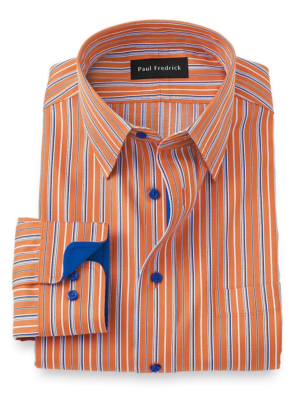 Non-Iron Cotton Stripe Dress Shirt With Contrast Trim - Orange/blue
