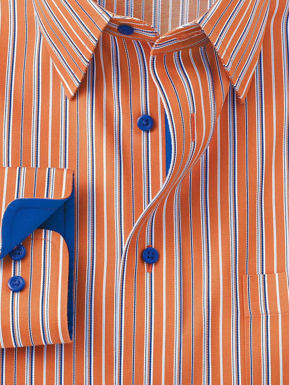 Non-Iron Cotton Stripe Dress Shirt With Contrast Trim - Orange/blue - Image 2