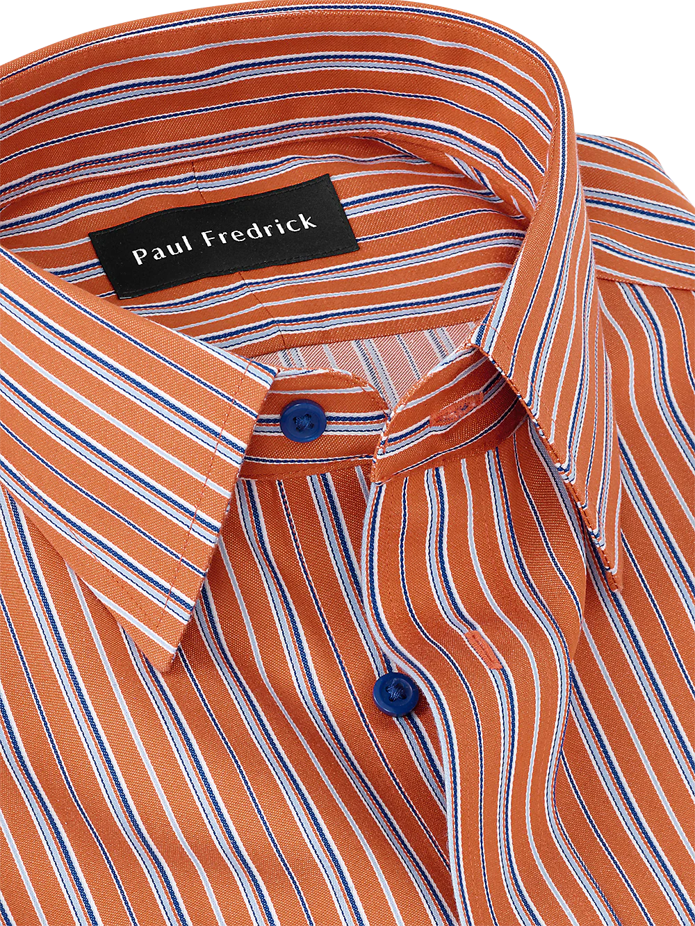 Non-Iron Cotton Stripe Dress Shirt With Contrast Trim - Orange/blue - Image 3