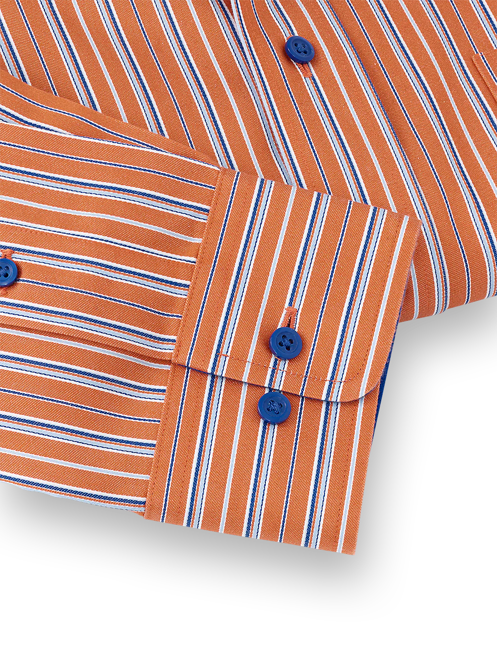 Non-Iron Cotton Stripe Dress Shirt With Contrast Trim - Orange/blue - Image 4