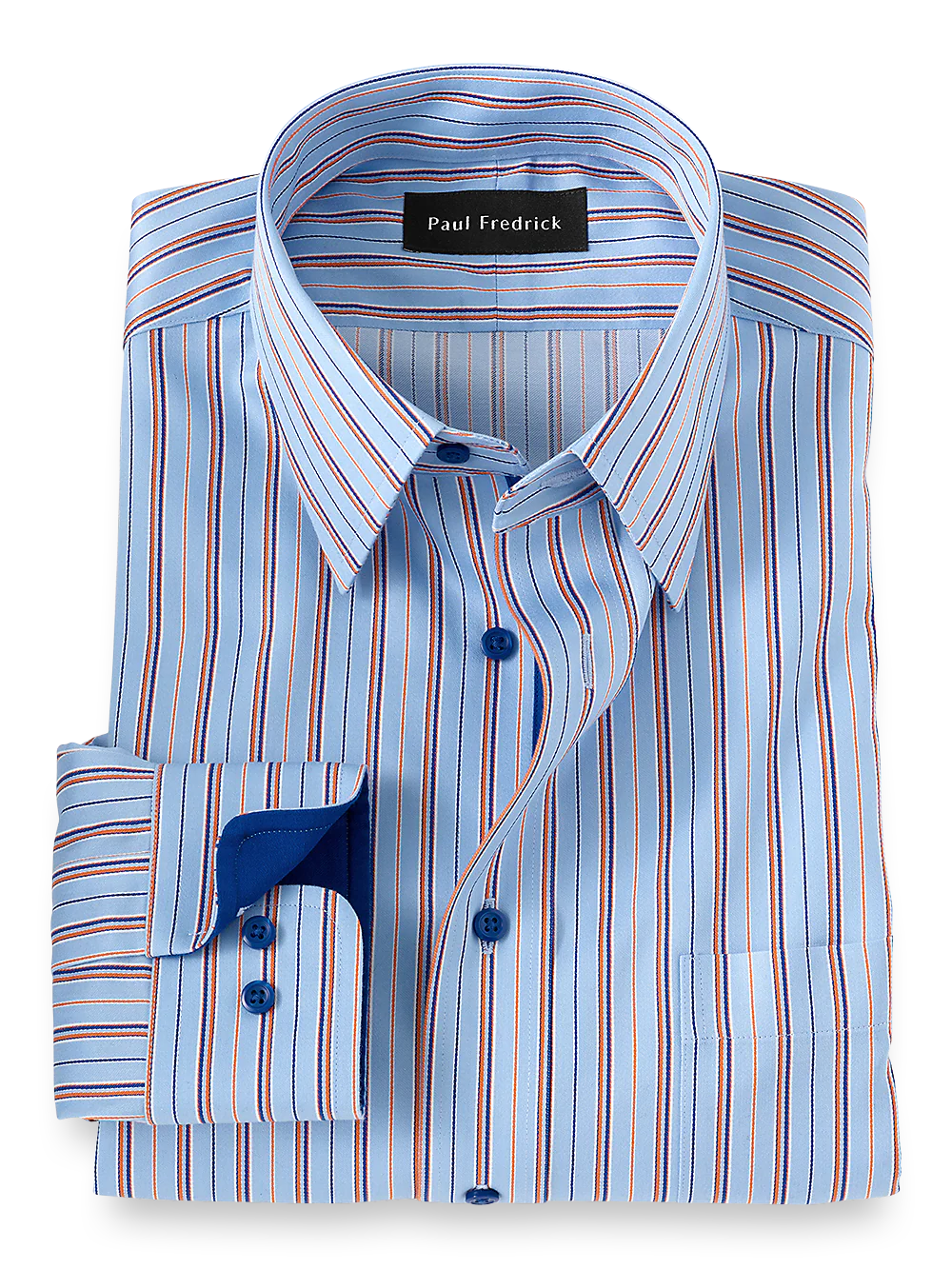 Non-Iron Cotton Stripe Dress Shirt With Contrast Trim - Blue/orange