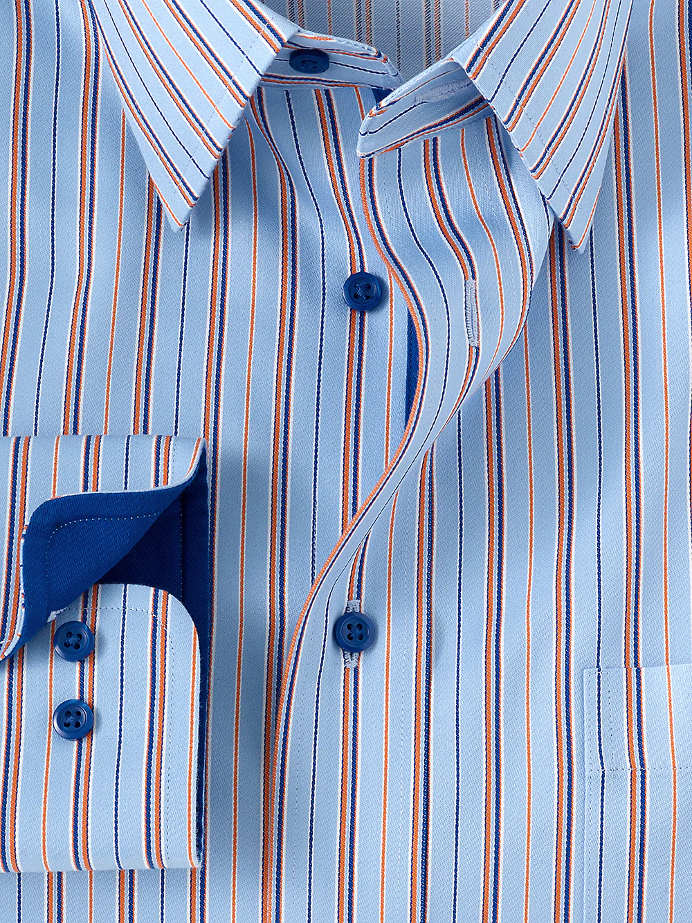 Non-Iron Cotton Stripe Dress Shirt With Contrast Trim - Blue/orange - Image 3