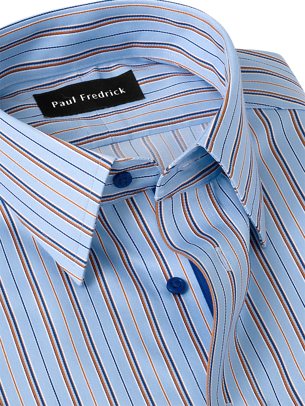 Non-Iron Cotton Stripe Dress Shirt With Contrast Trim - Blue/orange - Image 4